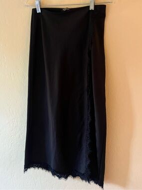 Nasty Gal Black Lace-Trim Midi Slip Skirt